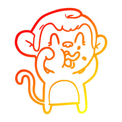 warm gradient line drawing crazy cartoon monkey