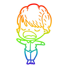 rainbow gradient line drawing cartoon woman talking