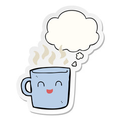 cute coffee cup cartoon and thought bubble as a printed sticker