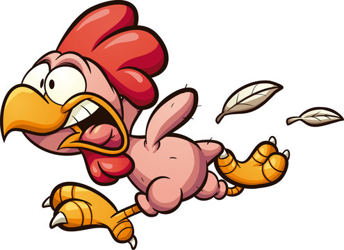 Plucked cartoon chicken running scared clipart. Vector illustration with simple gradients. All in a single layer. 