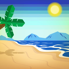Fototapeta na wymiar Vector illustration of blue sky and sunshine beach in retro style