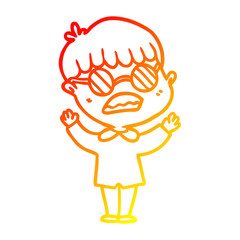 warm gradient line drawing cartoon boy wearing spectacles