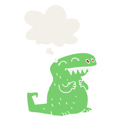 Naklejka premium cartoon dinosaur and thought bubble in retro style