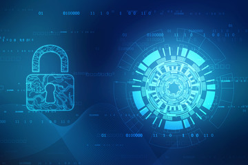 Lock on digital screen. Technology security concept. Modern safety digital background. Protection system, Cyber security and information or network protection. Future cyber technology