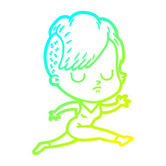 cold gradient line drawing cartoon woman