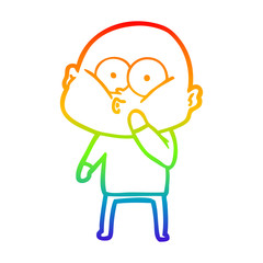 rainbow gradient line drawing cartoon bald man staring