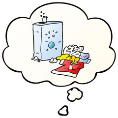 cartoon washing powder and laundry and thought bubble in smooth gradient style