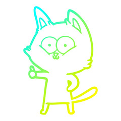 cold gradient line drawing cartoon cat giving thumbs up