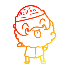 warm gradient line drawing man with beard sticking out tongue
