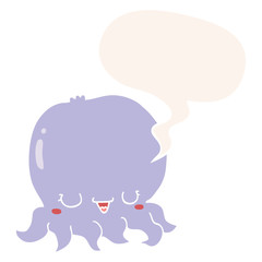 cartoon jellyfish and speech bubble in retro style