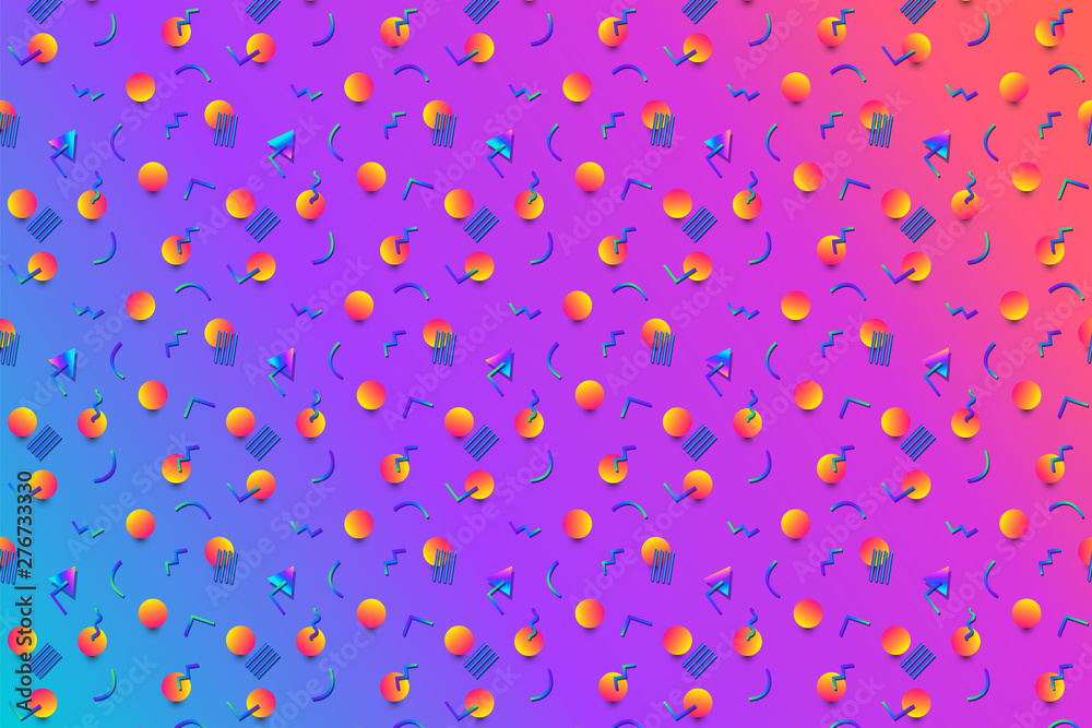 Poster Abstract background with 80s memphis geometics style pattern and vibrant psychedelic colors