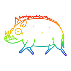 rainbow gradient line drawing cartoon wild boar