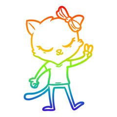 rainbow gradient line drawing cute cartoon cat with bow