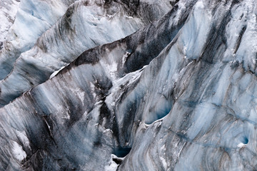 close up detail view of a glacier in the Cordillera Blanca in the Andes of Peru