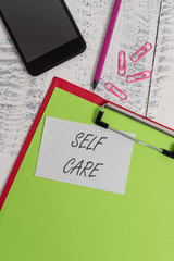 Handwriting text writing Self Care. Conceptual photo the practice of taking action to improve one s...