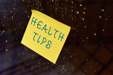 Conceptual hand writing showing Health Tips. Concept meaning advice or information given to be...