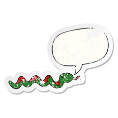 cartoon snake and speech bubble distressed sticker