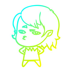 cold gradient line drawing cartoon vampire girl