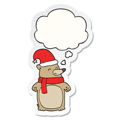 cartoon christmas bear and thought bubble as a printed sticker