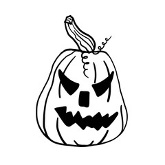 Illustration of a halloween pumpkin with a square nose and bangs