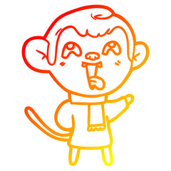 warm gradient line drawing crazy cartoon monkey wearing scarf