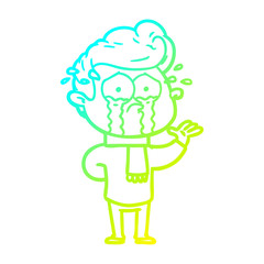 cold gradient line drawing cartoon crying man
