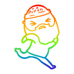 rainbow gradient line drawing cartoon man with beard