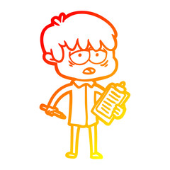 warm gradient line drawing cartoon exhausted boy