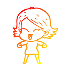 warm gradient line drawing happy cartoon girl