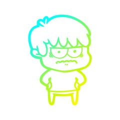 cold gradient line drawing annoyed cartoon boy