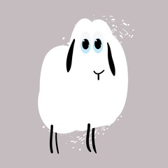 Cute cheerful sheep, cartoon character, hand-drawn in vector