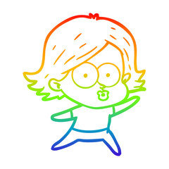 rainbow gradient line drawing cartoon girl pouting