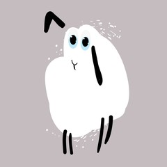 Cute cheerful sheep, cartoon character, hand-drawn in vector