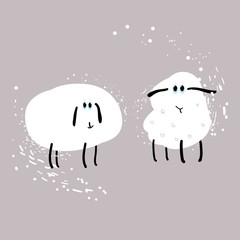 Cute funny sheep, flock of sheep, cartoon character, hand-drawn in vector