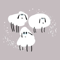 Cute funny sheep, flock of sheep, cartoon character, hand-drawn in vector