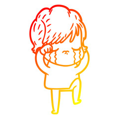 warm gradient line drawing cartoon woman crying