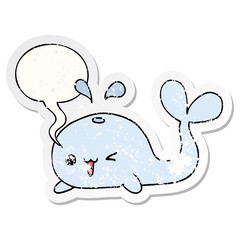 cartoon whale and speech bubble distressed sticker