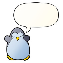 cartoon penguin and speech bubble in smooth gradient style