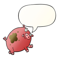 cartoon pig and speech bubble in smooth gradient style