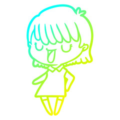cold gradient line drawing cartoon woman