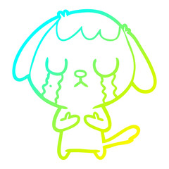 cold gradient line drawing cute cartoon dog crying