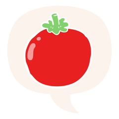 cartoon tomato and speech bubble in retro style