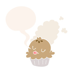 cute cartoon pie and speech bubble in retro style