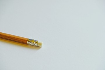 Eraser on wooden pencil isolated on white background.