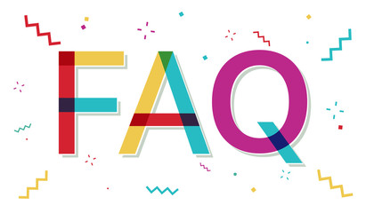 FAQ colorful banner with confetti: Frequently Asked Questions