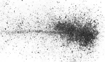 Black charcoal dust, gunpowder isolated on white background and texture, top view
