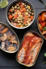 Variety of canned food