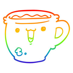 rainbow gradient line drawing cute cartoon coffee cup