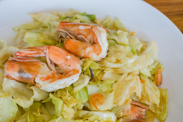 cabbage shrimp squid fried with Oyster sauce on dish