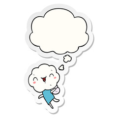 cute cartoon cloud head creature and thought bubble as a printed sticker